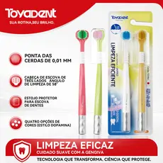 ToyaDent Kit Escova de Dente, 2 Unidades, Design de 3 Lados, 4 Cores