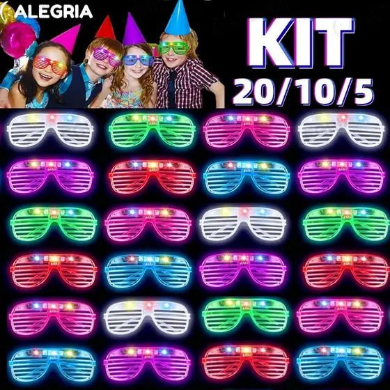 KIT 20/10/5 Oculos Led Neon de Festa Com 3 Modos Fluorescente Rave Balada Casamento Cosplay-ALE