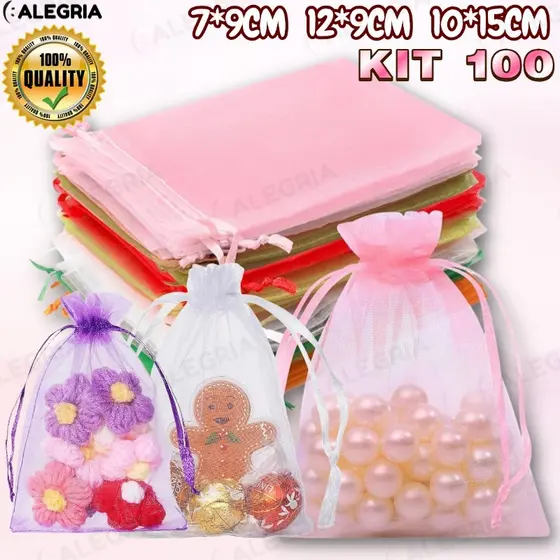Kit 50/100 Un Saco Saquinho Organza Tule Saquinho 7x9 9x12 10x15 Festa Casamento (Escolha A Cor)