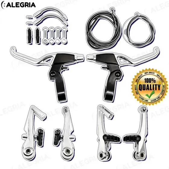 Kit Freio V-brake De Alumínio Prata Para Bicicleta Bike Com Manete E Cabos Completo-ALE