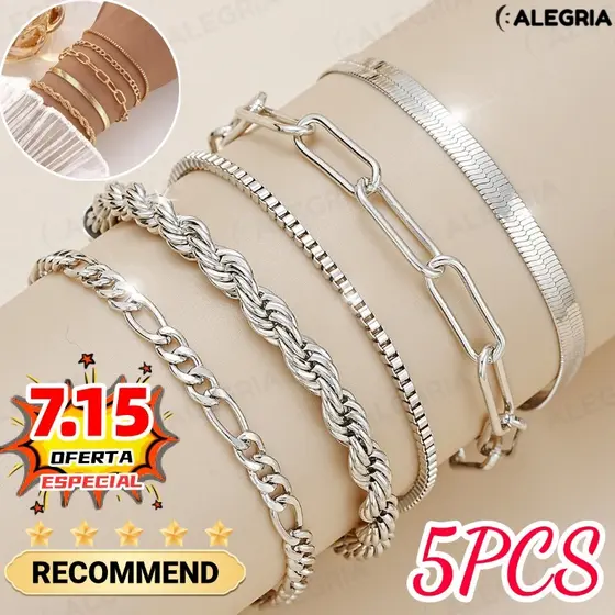 5 Pulseiras De Aço Inoxidável Hipoalergênicas, Resistentes A Manchas E à Prova d'água ALE