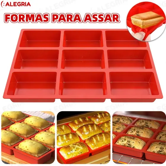 Molde Retangular e Círculos de Silicone para Bolos, Biscoitos e Chocolate Pudim Torta Mousse Forno com 9 Furos-ALE