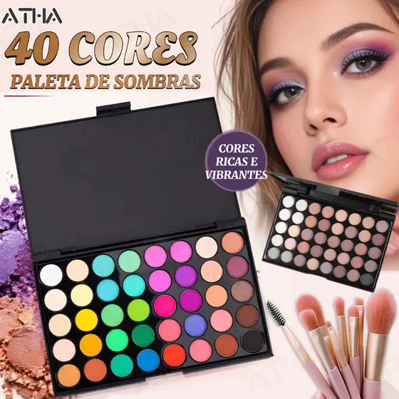 40 Cores Paleta de Sombras Coloridas Matte Brilho Maquiagem Altamente Pigmentada Pó Colorido Fumê Ametista