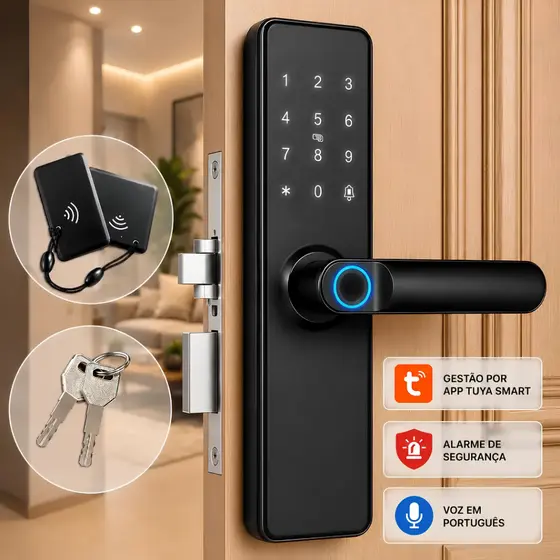 Fechadura Inteligente Digital 4em1 Biométrica Impressão Digital Senha Cartão Chave-Knup KP-CA621