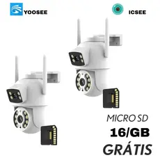 KIT2 Câmera De Segurança Lente Dupla ICSEE/YOOSEE IP66 Wi-Fi 360° Sensor Movimento + MICROSD 16GB