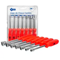 Jogo Chaves Canhão Luatek 7 Peças Aço Carbono 5~12mm Punho Antiderrapante para Manutenção