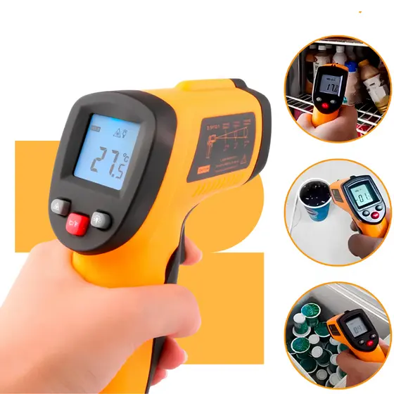 Termômetro Infravermelho Digital LCD Automático Laser -50~550℃ Sem Contato para Churrasco e Cozinha