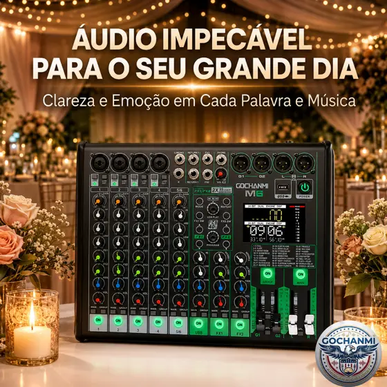 Mesa Mixer 6 Canais GOCHANMI M6 USB Bluetooth com Reverb e Gravação