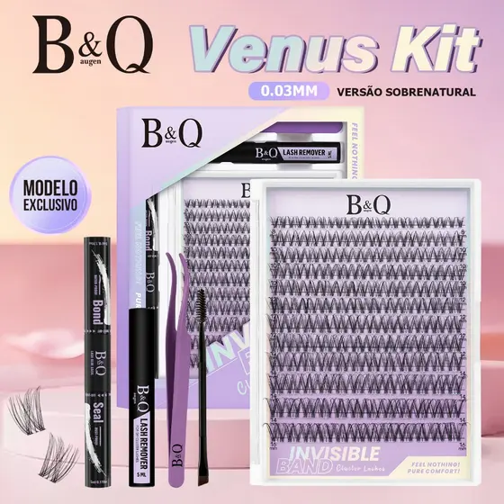B&Qaugen Venus/Flora Natural DIY Kit Extensão Cílios Postiços,Impermeável Adesivo&Selador, Removedor