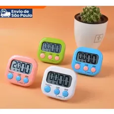Relógio Timer Digital Temporizador Portátil Cronometro Magnético P/Cozinhar Preto Branco Rosa Azul
