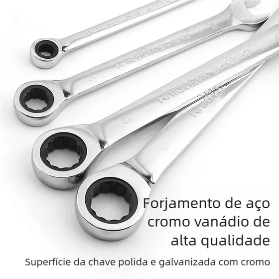 Chave Combinada Profissional Catraca Unidade - Cromo Vanadium para Uso Específico