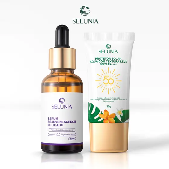 Kit 2 Selunia Skincare Facial | Sérum Rejuvenescedor Retinol HPR 30ml + Protetor Solar FPS 50 30g