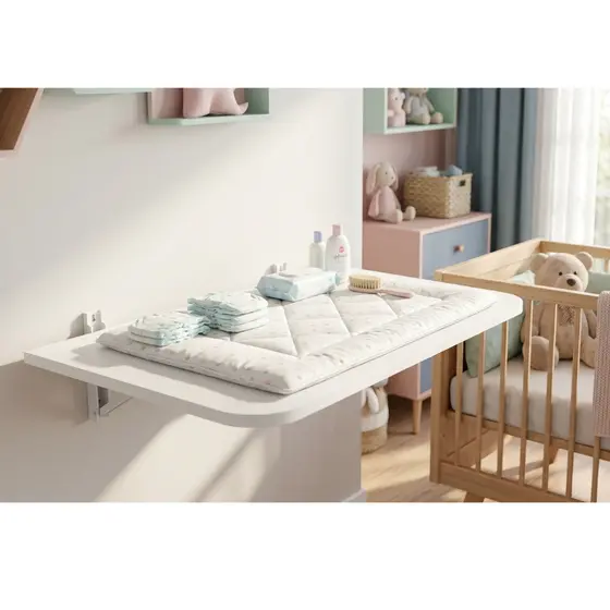 Mesa Trocador Parede Retrátil Dobrável 90x45 Branco Compacto + Kit Instalação
