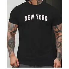 CAMISETA MASCULINA NEW YORK SLIM 100%ALGODÃO CASUAL BARATO