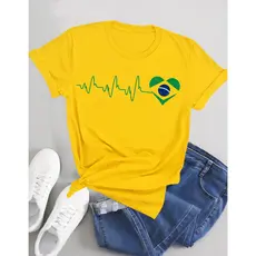 camiseta feminina brasil coração com batimento blusa algodão copa