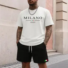Conjunto Camiseta Algodão Milano Italy + Short Tactel Bandeira Moda Masculino Casual Esportivo