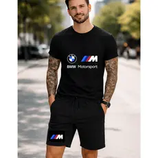 Conjunto Camiseta + Short Tectel  Estampado BMW SPORT Street Camiseta Malha Linha Premium + Short