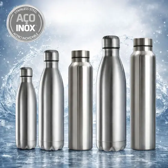 Garrafa de Água Aço Inox 304 Squeeze para Hidratação 500ml 750ml 1000ml