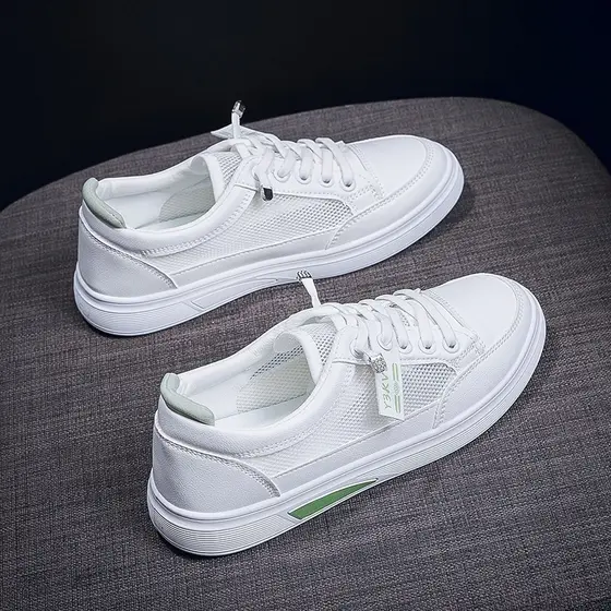 Sapatos casuais respiráveis de malha feminina verde branca