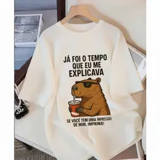 Camiseta Camisa 100% Algodão Blusa Delicada Fofa Casual Meme Engraçada Estilosa Capivara