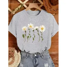 Camiseta Feminina Margaridas Blusa Estampada Estilosa 100% algodãoCamisa Casual Malha Premium