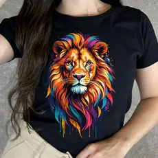 Camiseta Leão Colorido Camisa Casual Confortavel Blusinha Feminina 100% Algodão