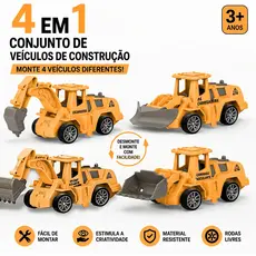 Kit 4 Tratores Escavadeira Carregadeira Construção Educativos 4 em 1