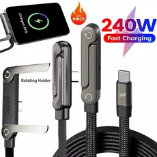 240W De Carregamento Rápido USB A Para Tipo C Cabo 2 Em 1 Suporte Dobrável Telefone De Mesa