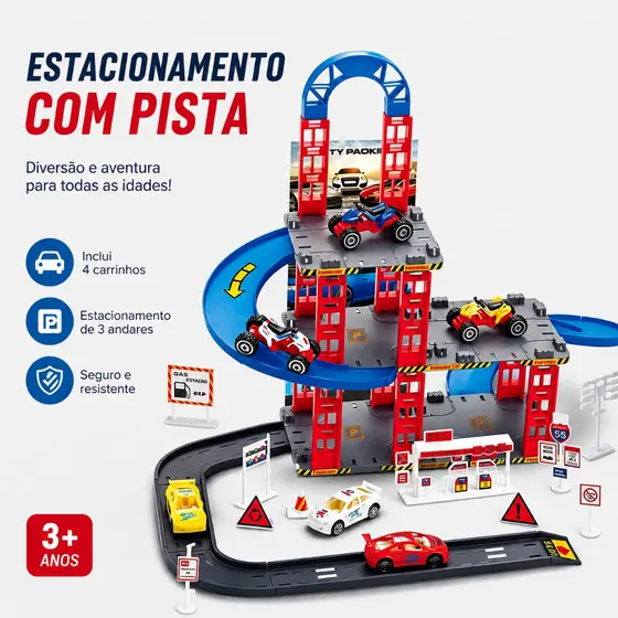 Pista Auto Posto Infantil Com 4 Carrinhos - Posto Lava Rápido