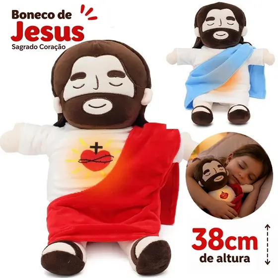 Boneca Jesus Respiração Pelúcia Presente Páscoa Calmante Música Alivia Ansiedade Sensorial Autismo Verão