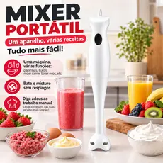 Mixer de Mão 2 em 1 com Copo 300W Inox Triturador Alimentos Bate Massa Sopa 127V