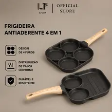 Frigideira Multifuncional Antiaderente 4 Em 1 Para Ovos Hambúrguer Omelete Com Cabo De Madeira