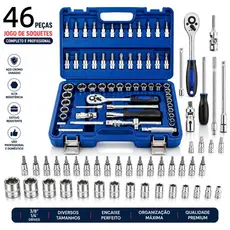 Kit Ferramentas 40/46 Peças Jogo Soquetes Chave Catraca Reversível Com Maleta Completo Carro Moto