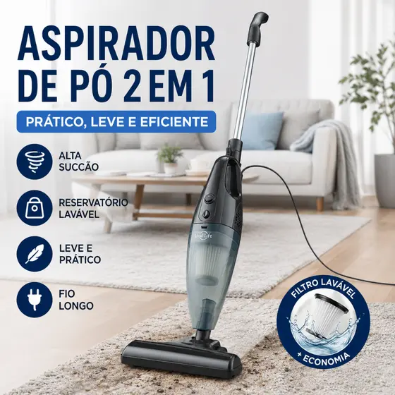 Aspirador de Pó Vertical Portátil Sucção 14000Pa 127V Para Sofá Cama Tapete Cantos Uso Doméstico