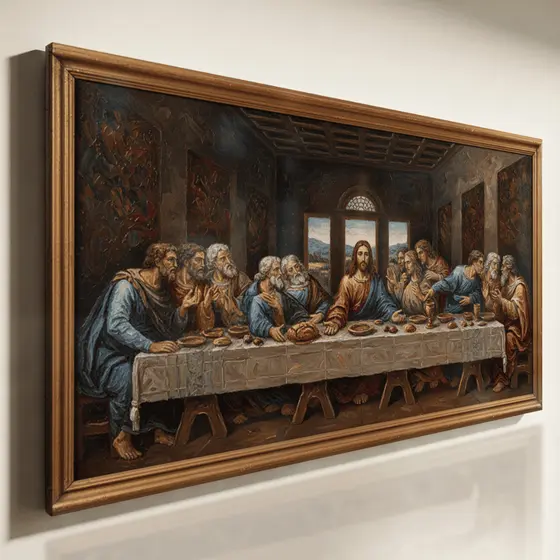 Quadro Decorativo Santa Ceia Jesus Cristo Arte Religiosa Clássica Moldura Luxo Sala