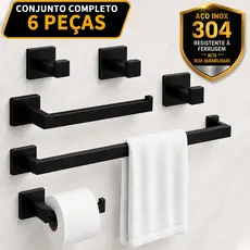 Kit 6 Banheiro Inox 304 Toalheiro Preto Fosco Acessórios Banheiro Premium