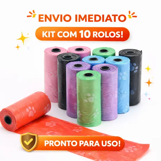 Kit 3/6/10 Rolinhos Saquinho Cata Caca Coco Cachorro Pet Lixo Refil Gato Higienico