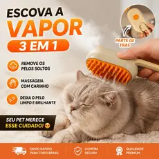 Escova Pet 3 em 1 a Vapor para Cães e Gatos Removedor de Pelos Massageador Elétrico Banho a Seco