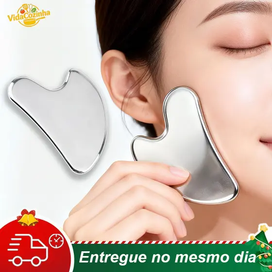 Gua Sha de Aço Inoxidável Premium - Ferramenta Profissional para Massagem Facial e Corporal