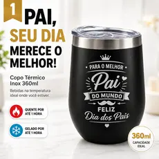 Copo Caneca Dia dos Pais Térmico Inox 360ml Tampa Personalizado Vácuo Quente Frio Laser