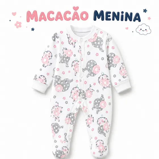 Macacão Bebê Menina  Inverno P ao 6 Anos Quentinho Pézinho Antiderrapante Sem Capuz