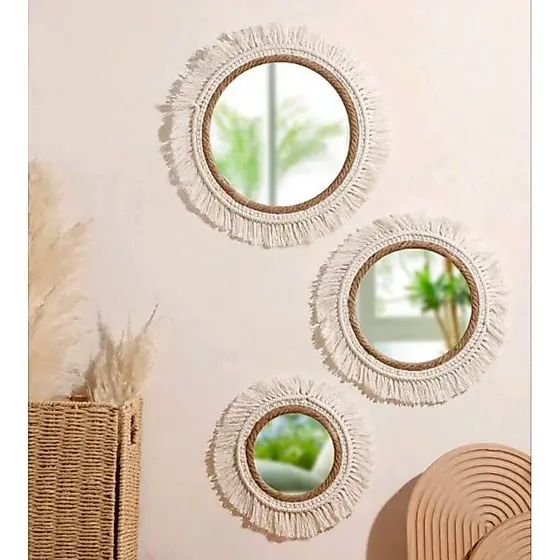 kit espelho boho, espelhos decorativos, decoração de parede boho