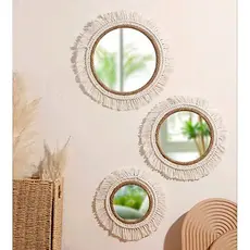 kit espelho boho, espelhos decorativos, decoração de parede boho