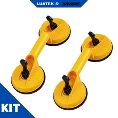 Kit 2 Ventosa Dupla para Vidro e Piso Levantador de Porcelanato Sucção Forte Plástico Resistente