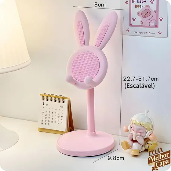 Suporte Para Celular Tablet Mesa Orelha de Coelho Ajustável Fofo