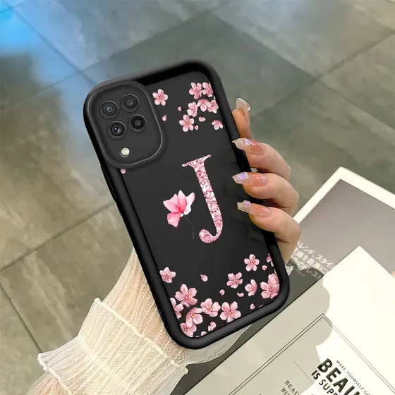 Capinha Flor Para Samsung Galaxy A22 M22 4G Capa Com Letra Personalizada Macia Silicone Proteção Case