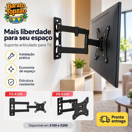 Suporte Articulado para TV e Monitor 10 a 42 Polegadas VESA Parede Inclinavel Universal Aco X100 X200 - Envio Imediato
