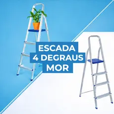 Escada Alumínio 4 Degraus Azul - MOR - Multiuso, Leve, Dobrável, Anti-derrapante, Segura
