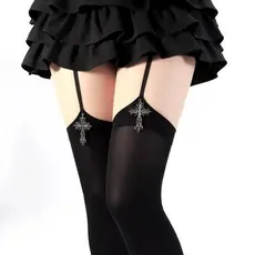 Personalidade Cruz Decoração Feminina Suspender Meias Cor Sólida Fina Coxa Alta Lolita Anime Cosplay Gótico Sobre O Joel