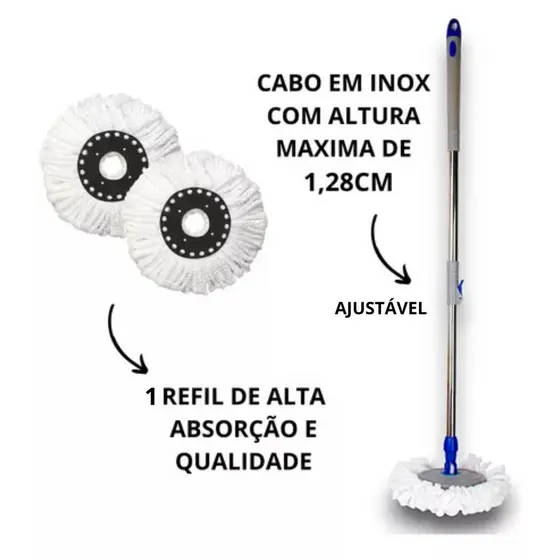 4 LITROS MOP GIRATÓRIO Limpeza Fácil Cesto Inox - Azul